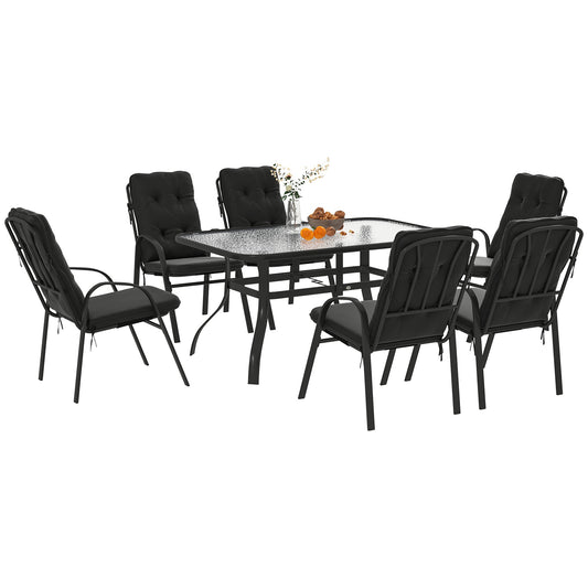 Outsunny Seven-Piece Garden Dining Set with Cushions in Black