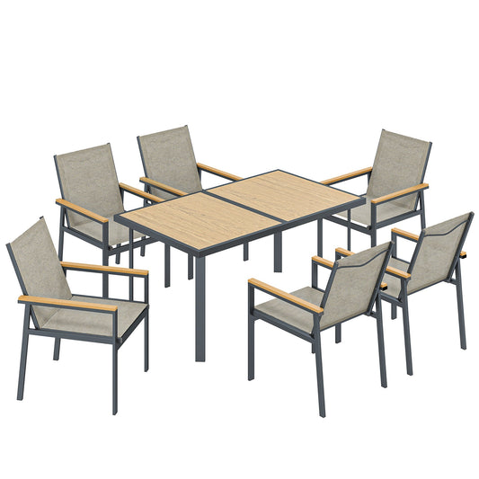 Outsunny Seven-Piece Metal Garden Dining Set in Khaki