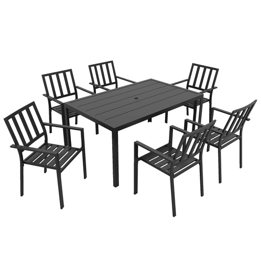 Outsunny Seven-Piece Minimal Metal Garden Dining Set in Black