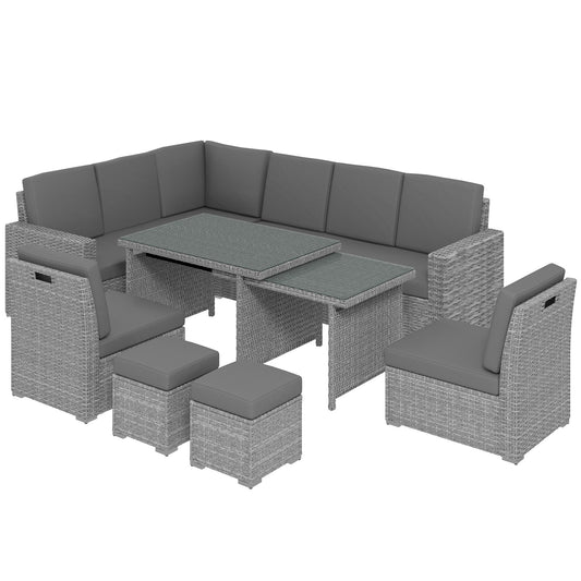 Outsunny Seven-Piece Rattan Garden Sofa Set in Light Grey