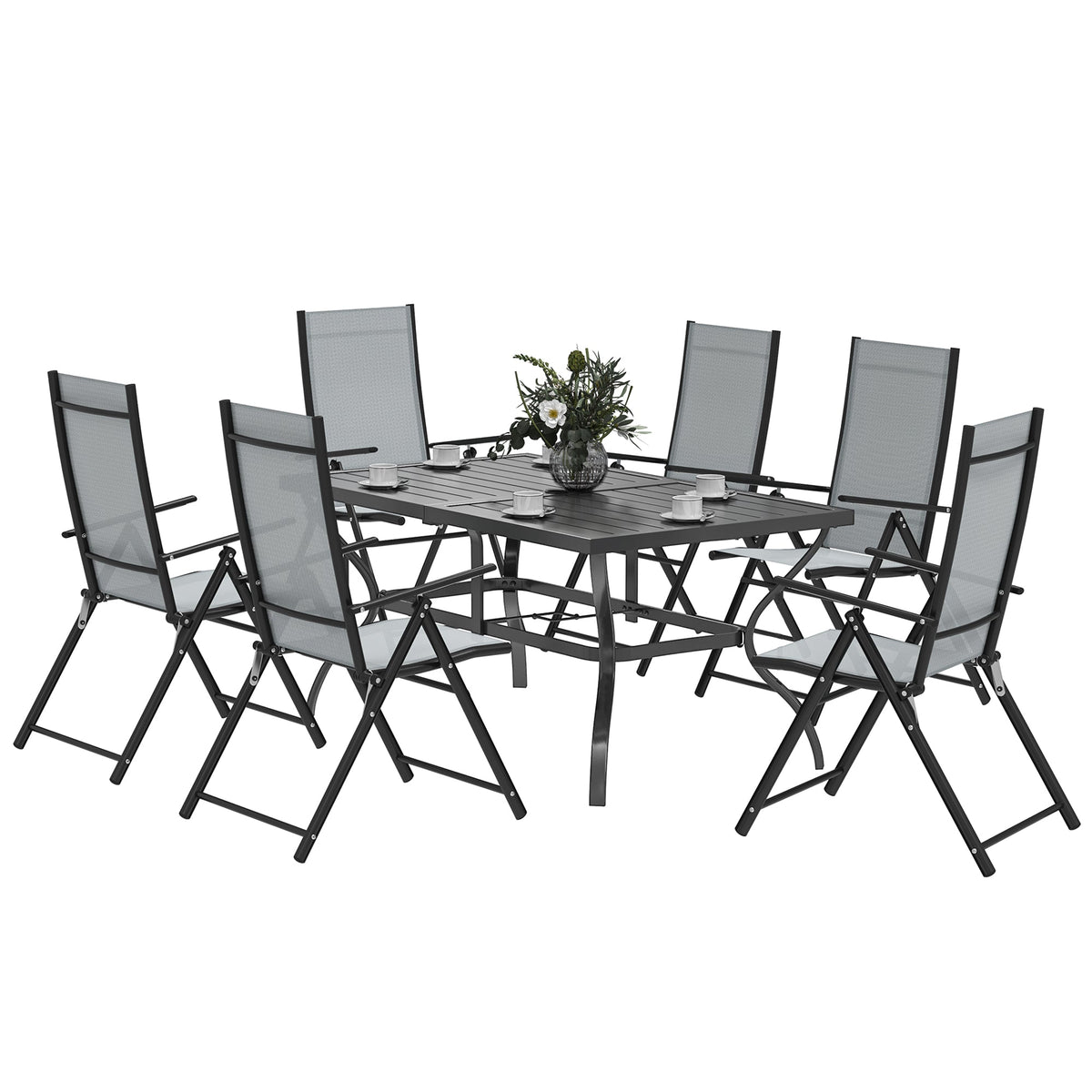Outsunny Seven-Piece Steel Outdoor Dining Set in Grey