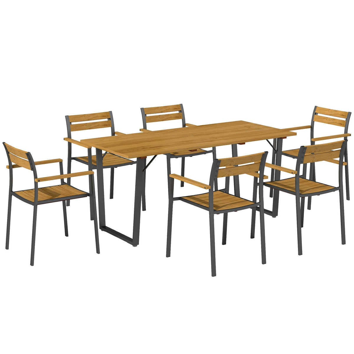 Outsunny Seven-Piece Wood Panel Patio Dining Set in Brown and Black