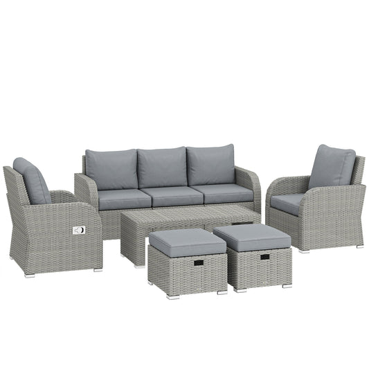 Outsunny Six-piece Rattan Garden Furniture Set with Reclining Armchairs in Dark Grey