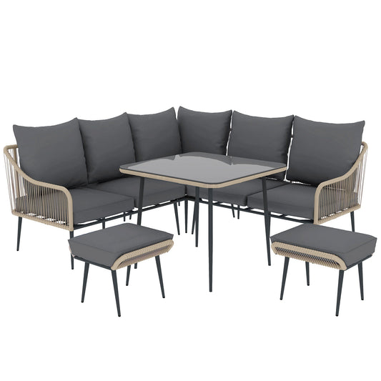 Outsunny Six-Piece Rattan Strong Garden Sofa Set in Light Brown