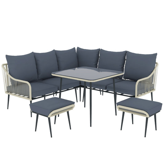 Outsunny Six-Piece Rattan Strong Garden Sofa Set in Light Grey