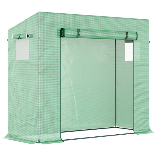 Outsunny Small Walk-in Garden Greenhouse with Steel Frame in Green