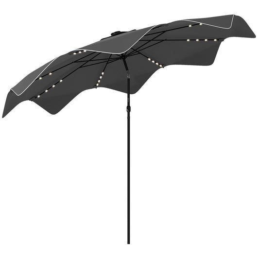 Outsunny Solar Patio Umbrella with LED and Tilt in Dark Grey