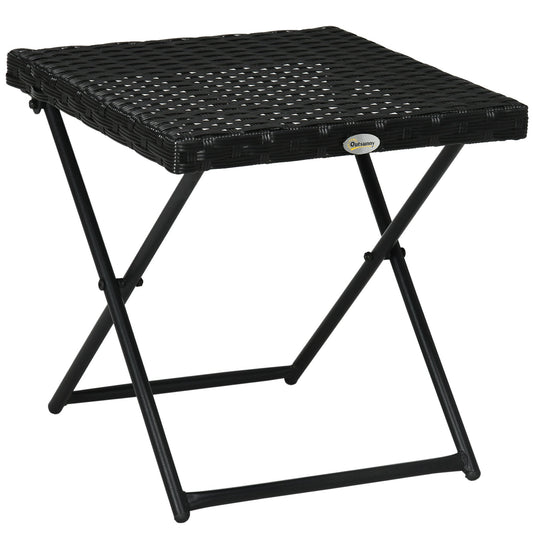 Outsunny Square PE Wicker Rattan Folding Table in Black