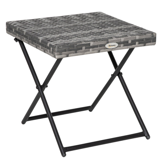 Outsunny Square PE Wicker Rattan Folding Table in Grey