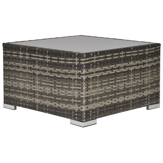 Outsunny Square PE Wicker Rattan Table with Glass Top in Deep Grey