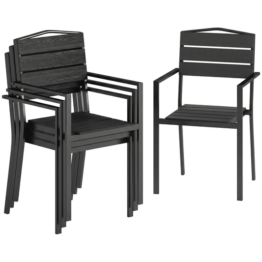 Outsunny Stackable Garden Chairs Set of 4 in Black