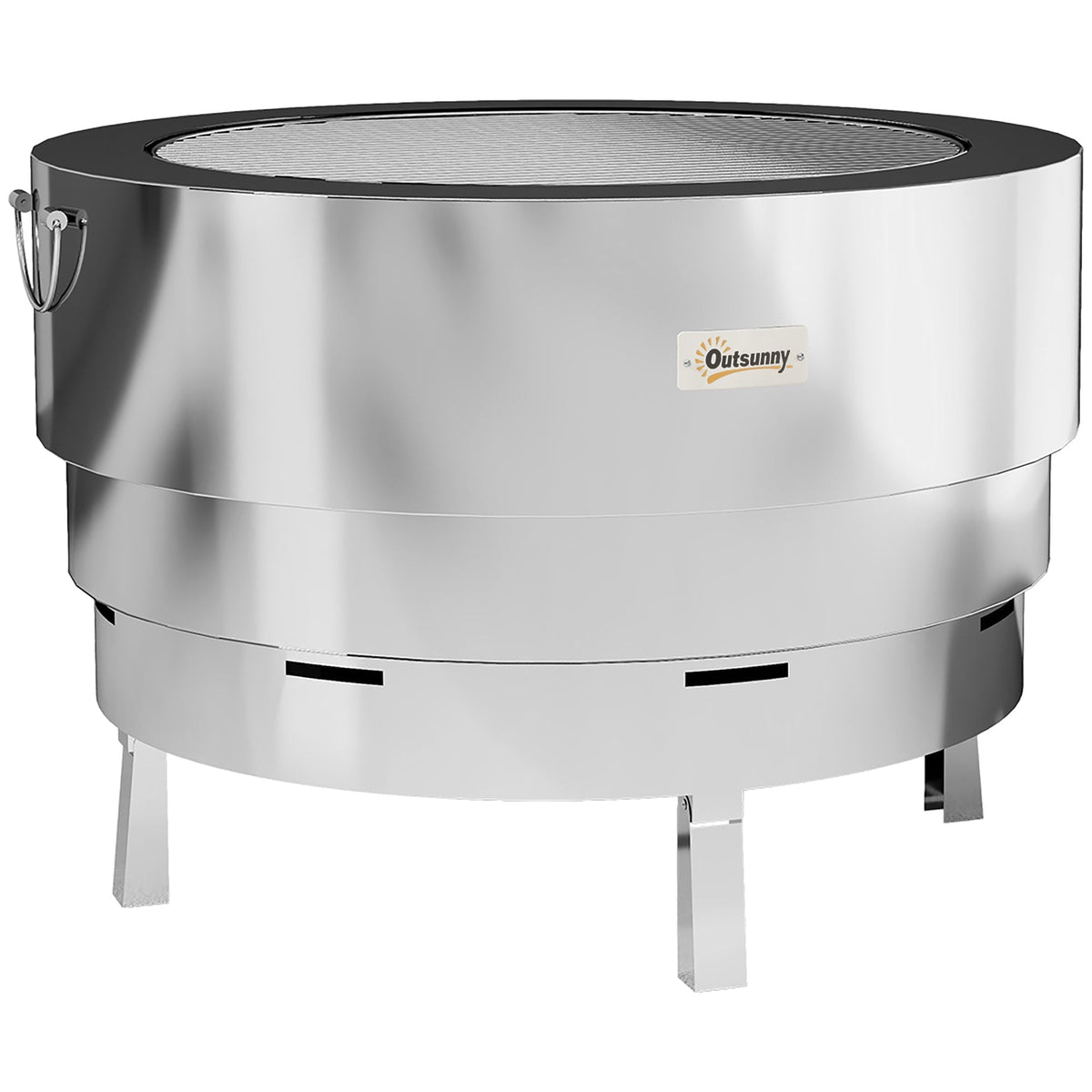 Outsunny Stainless Steel Wood-burning Fire Pit with Fire Poker in Silver