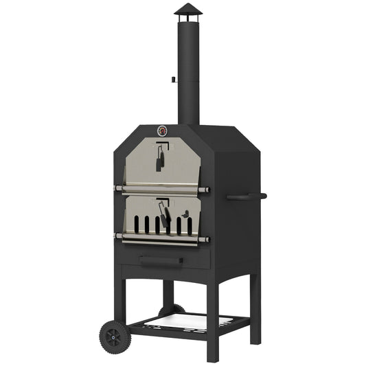 Outsunny Steel 3-Tier Outdoor Pizza Oven Charcoal BBQ Grill in Black