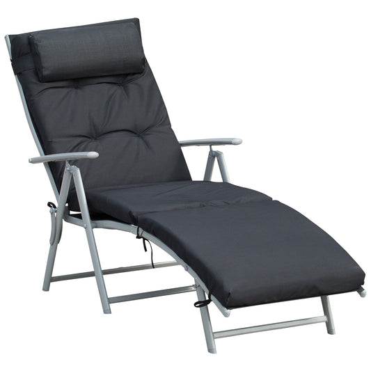 Outsunny Steel Frame Outdoor Garden Padded Sun Lounger in Black