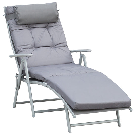 Outsunny Steel Frame Outdoor Garden Padded Sun Lounger in Grey