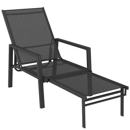 Outsunny Sun Lounger Retractable Footrest 5-Position Adjustable Steel Frame in Black