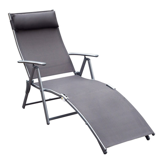 Outsunny Sun Lounger Steel Frame Outdoor Folding Chaise Texteline Lounge Chair in Grey