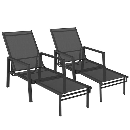 Outsunny Sun Loungers Set of 2 Retractable Footrest in Black