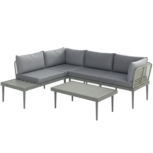 Outsunny Thee-Piece 'L' Rattan Sofa Set in Grey