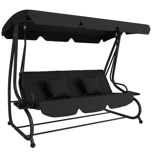 Outsunny Three-Person Garden Swing Chair in Black