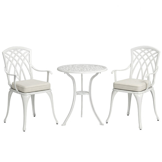 Outsunny Three-Piece Cast Aluminium Bistro Set in White