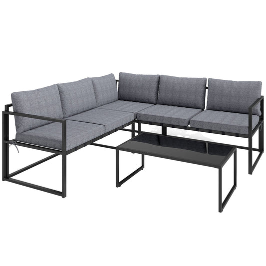 Outsunny Three-Piece L Shaped Garden Furniture Set with Cushions in Grey