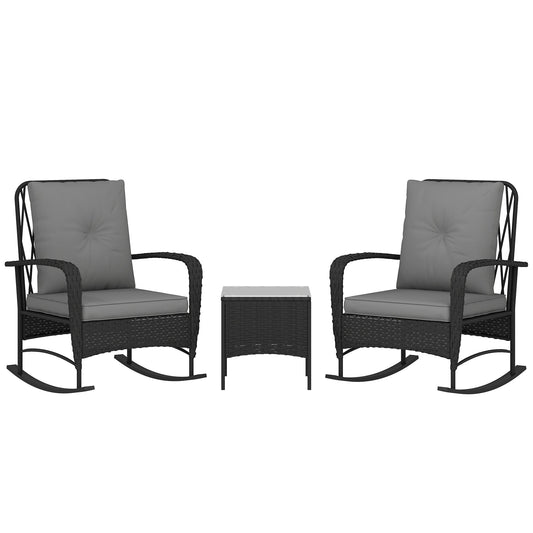 Outsunny Three-Piece Rocking Chair Rattan Bistro Set in Black