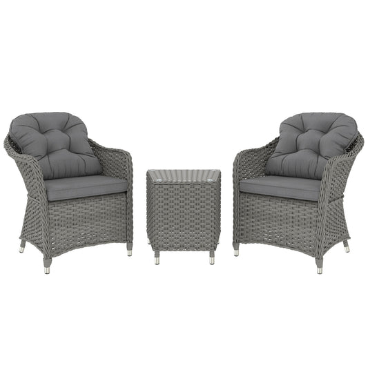 Outsunny Three-Piece Super Padded Rattan Set in Light Grey