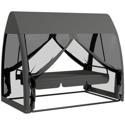 Outsunny Three-Seater Convertible Swing Chair/Bed in Grey