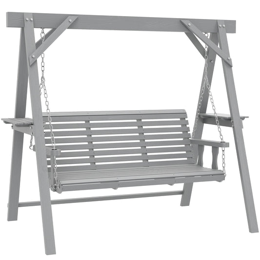 Outsunny Three-Seater Wooden Swing Bench in Dark Grey