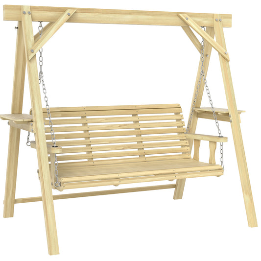 Outsunny Three-Seater Wooden Swing Bench in a Natural Wood Finish