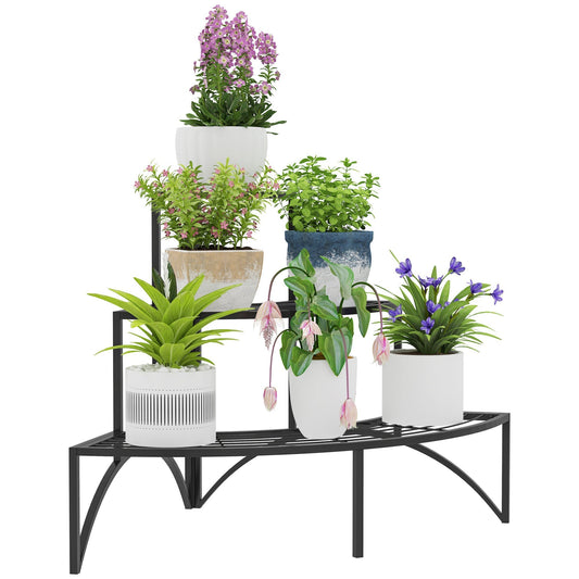 Outsunny Three-Tier Corner Metal Plants Shelves in Black