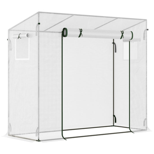 Outsunny Small Walk-in Garden Greenhouse with Steel Frame in White