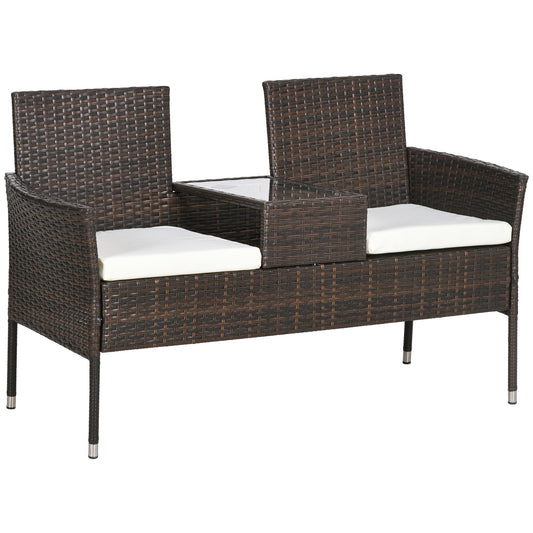 Outsunny Two-Seat Rattan Chair in Brown and Cream White