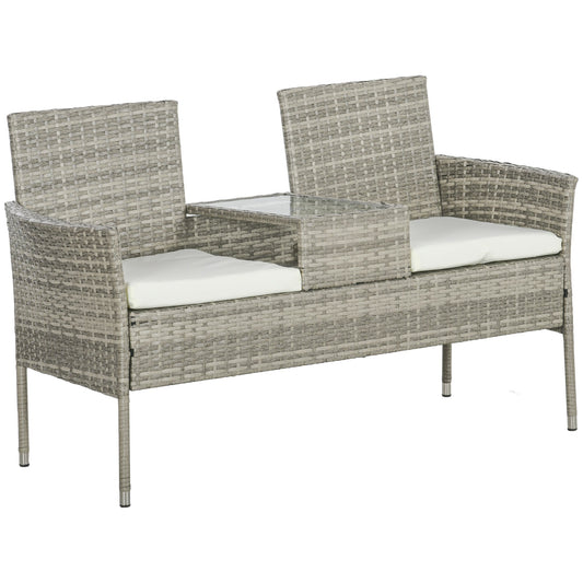 Outsunny Two-Seat Rattan Chair in Mixed Grey and Cream White