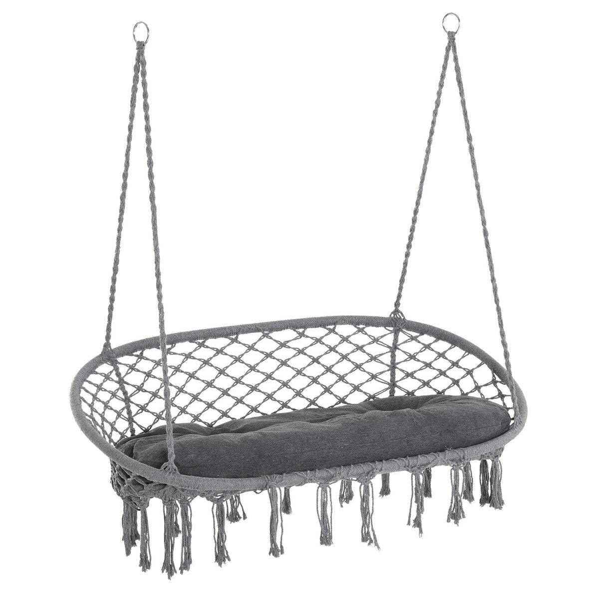 Outsunny Two-Seater Boho Macrame Hammock Swing in Dark Grey