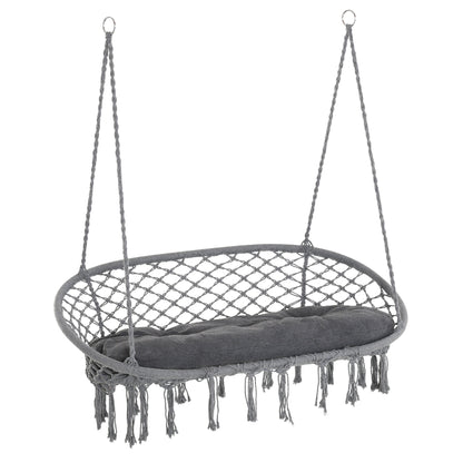 Outsunny Two-Seater Boho Macrame Hammock Swing in Dark Grey