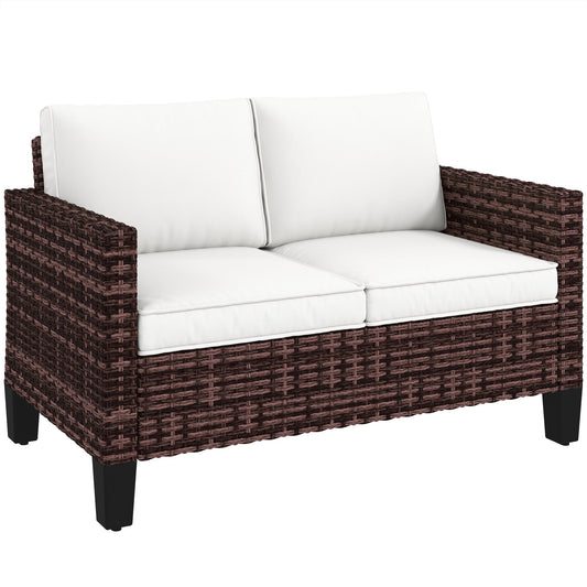 Outsunny Two-Seater Rattan Outdoor Sofa in Brown