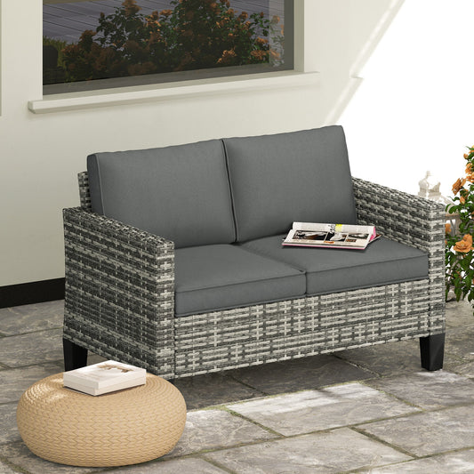 Outsunny Two-Seater Rattan Outdoor Sofa in Light Grey