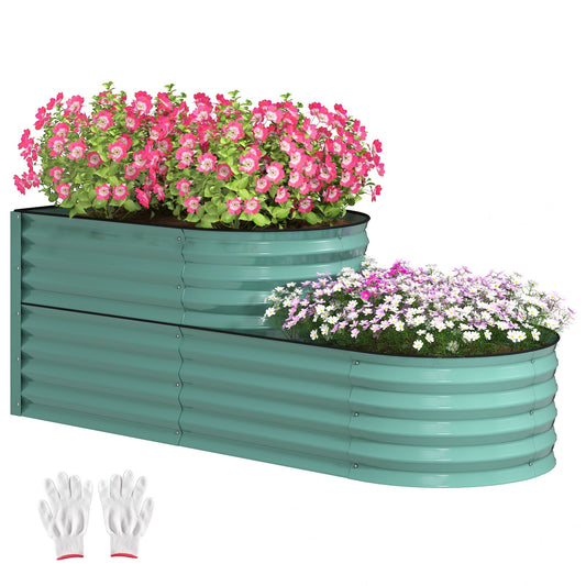 Outsunny Two-Tier Galvanised Steel Garden Planter in Dark Green