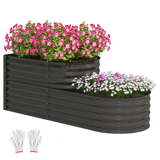 Outsunny Two-Tier Galvanised Steel Garden Planter in Dark Grey