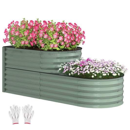 Outsunny Two-Tier Galvanised Steel Garden Planter in Light Green