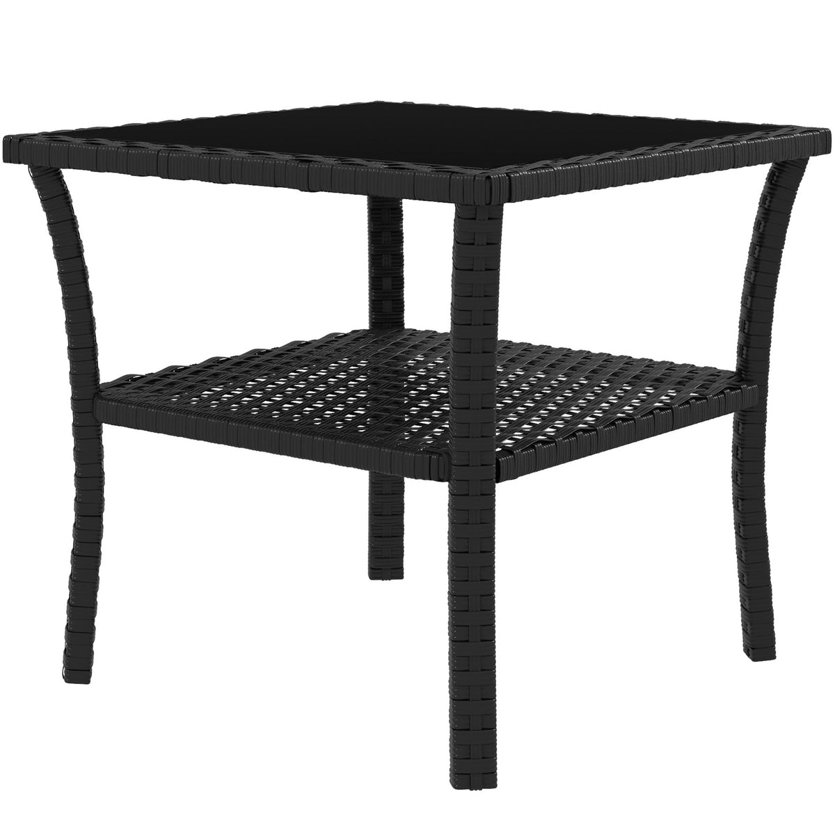 Outsunny Two-tier PE Rattan Square Coffee Table in Black