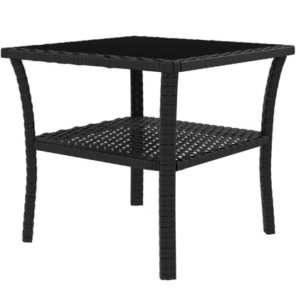 Outsunny Two-tier PE Rattan Square Coffee Table in Black