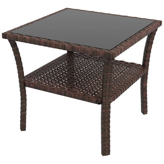 Outsunny Two-tier PE Rattan Square Coffee Table in Brown