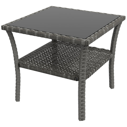 Outsunny Two-tier PE Rattan Square Coffee Table in Grey