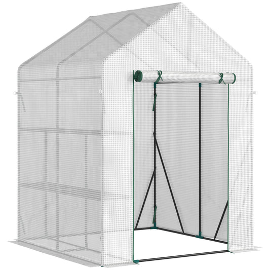 Outsunny Walk In Greenhouse with 2 Tier Shelf in Clear