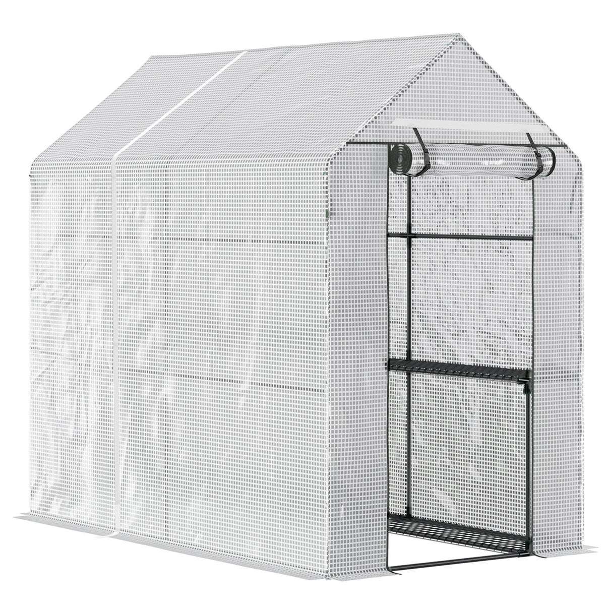 Outsunny Walk In Greenhouse with 2-Tier Shelves in White