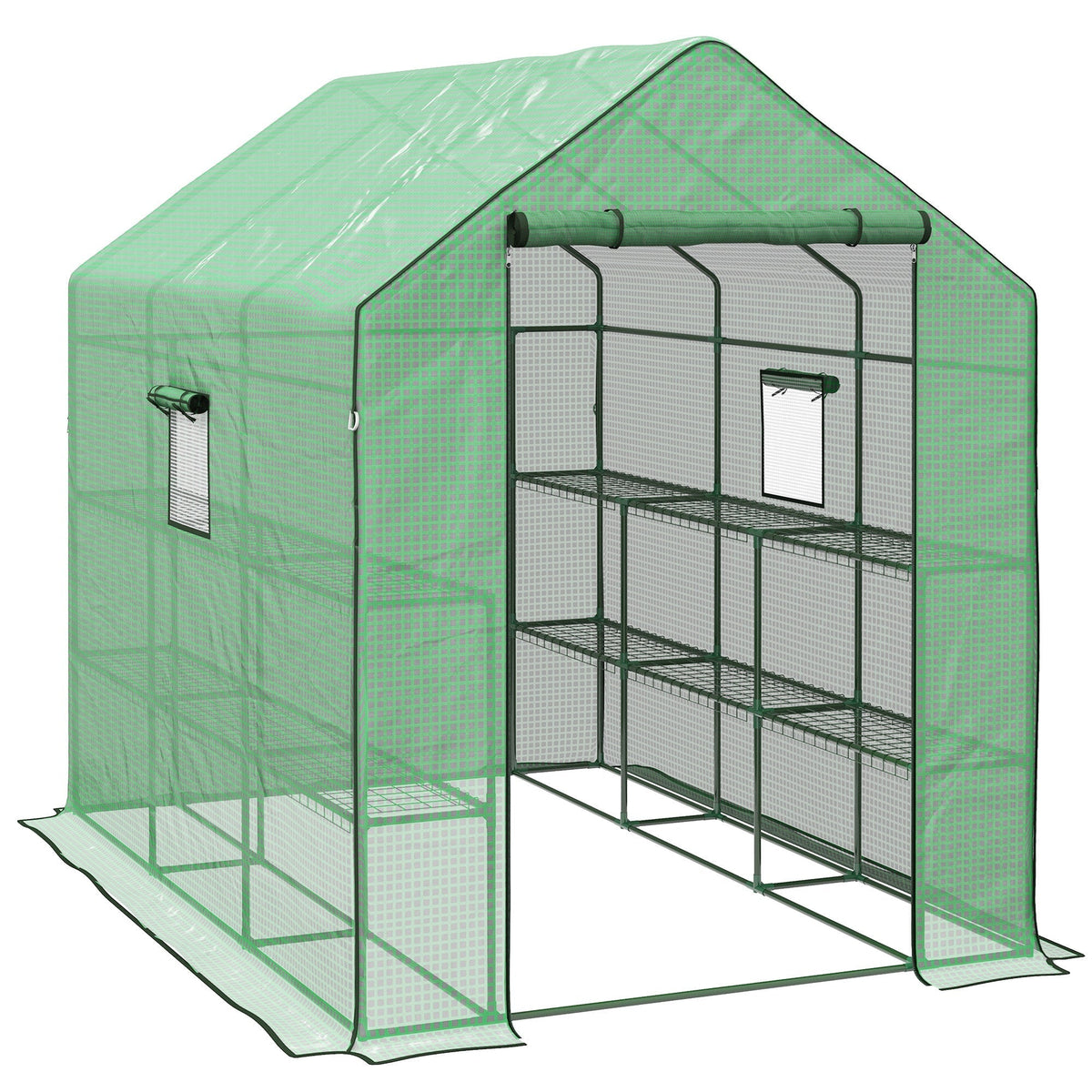 Outsunny Walk-in Greenhouse with 3 Tier 12 Shelves in Green