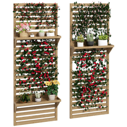 Outsunny Wall Mounted Plant Stands Set of 2 in a Natural Wood Finish
